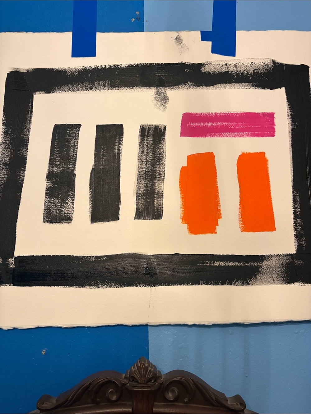 Abstract Modern Wall Art Print in Black, Orange & Pink